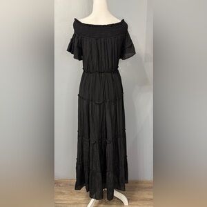 #10)  Chic Off-Shoulder Black Midi Dress